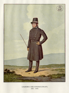 105948 Afbeelding van een student van de Veeartsenijschool te Utrecht in het uniform dat werd gedragen van 1841 tot ...